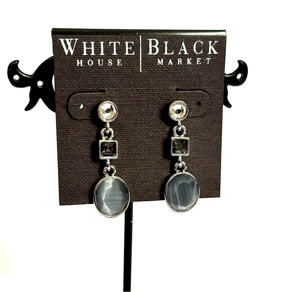 White House Black Market | Silver-Tone Gray Stone Drop Earrings | NWT